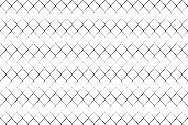 Valla de alambre de metal chainlink aislado sobre fondo blanco.