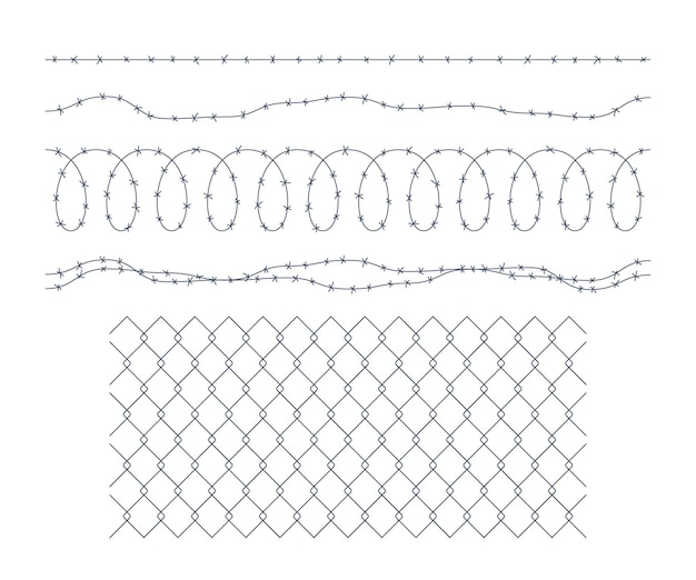 Valla de alambre de púas y malla de alambres de línea de conjunto Valla negra de borde decorativo barrera de límite gráfica