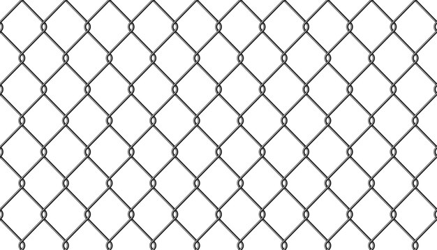 Valla de eslabones de cadena de alambre de metal realista patrón sin costuras Celosía de acero con forma de diamante rombo Fondo de cerca de rejilla Malla de alambre de prisión textura sin costuras Ilustración vectorial sobre fondo blanco