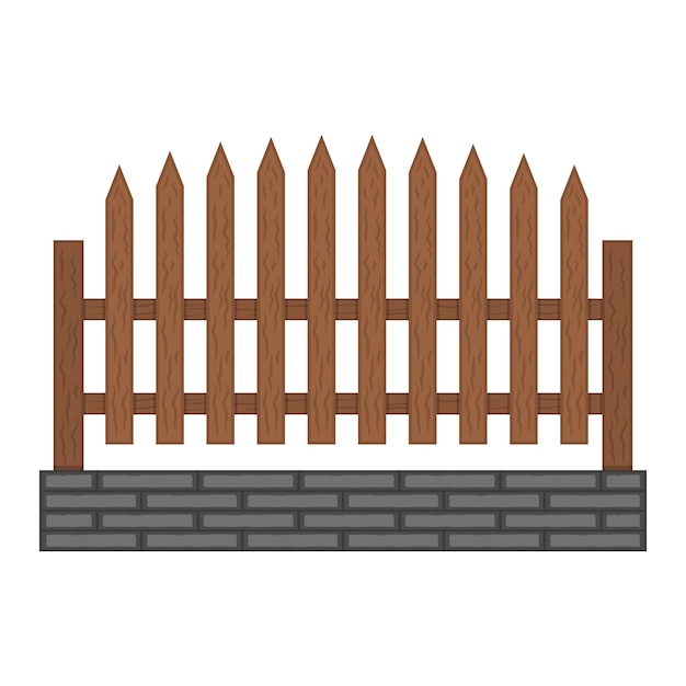 Valla de madera con cimientos de hormigón Valla de ladrillo Valla de tablas de madera Vector