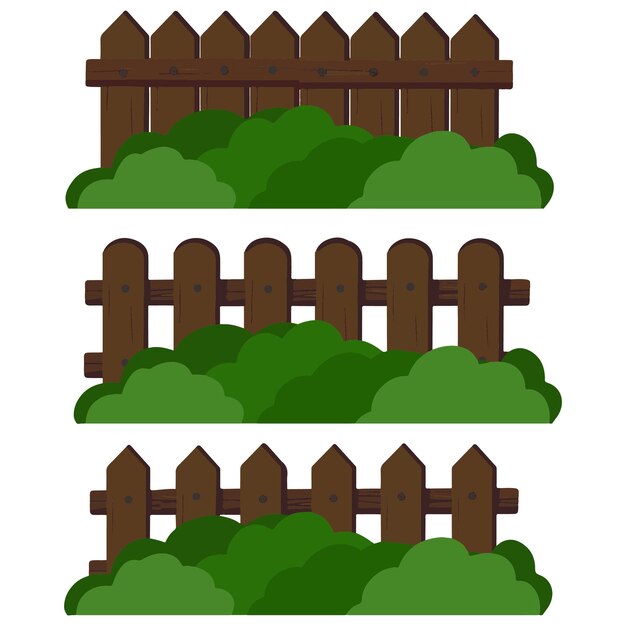 valla de madera con hojas verdes ilustración