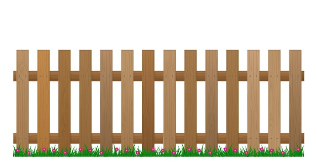 valla de madera realista y hierba verde aislado vector eps