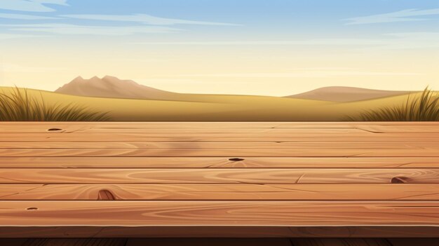 Vector una valla de madera con una vista de un paisaje de montaña