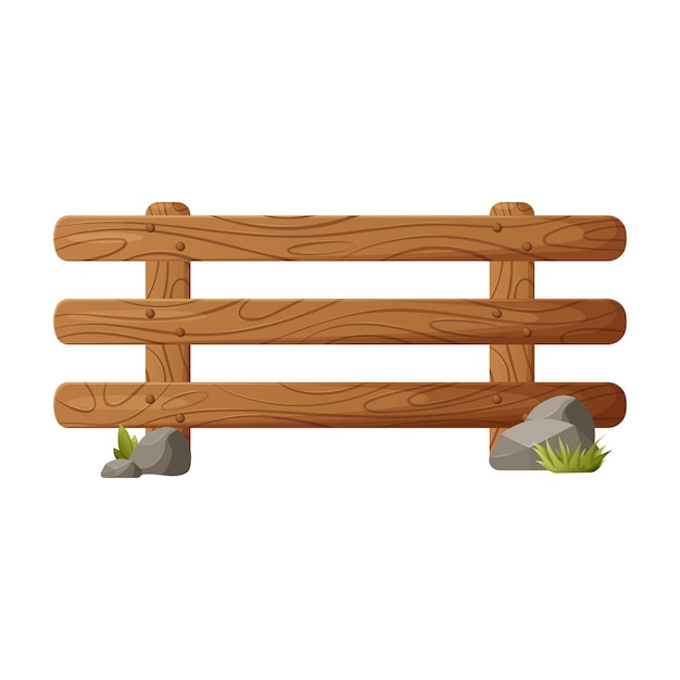 Valla rural de madera, ilustración vectorial, estilo de dibujos animados