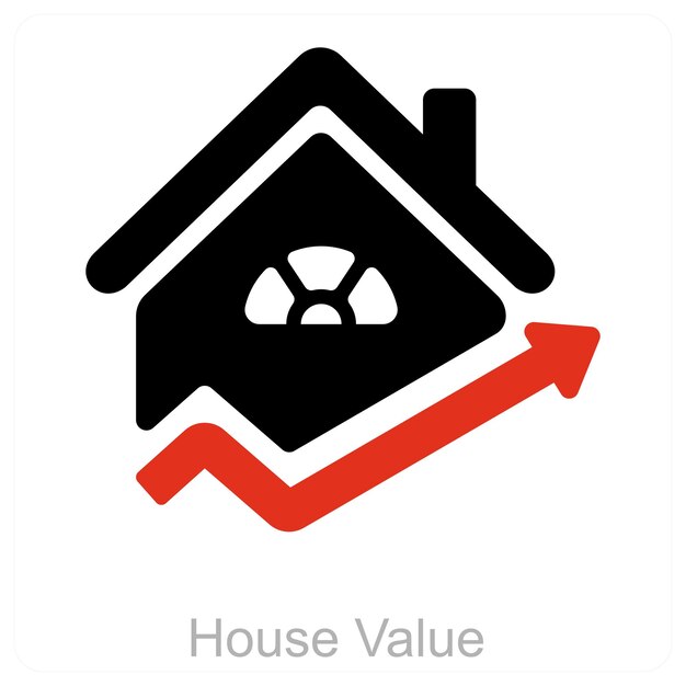 Valor de la casa y concepto de icono inmobiliario