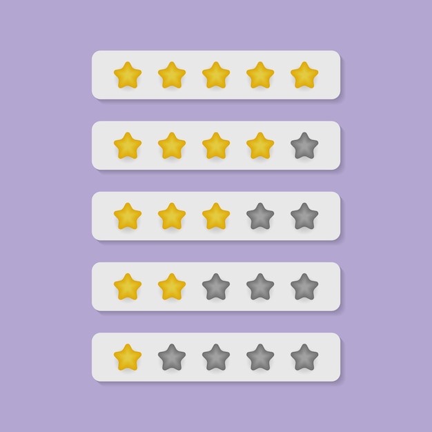 Valoración del producto o reseña del cliente con estrellas doradas