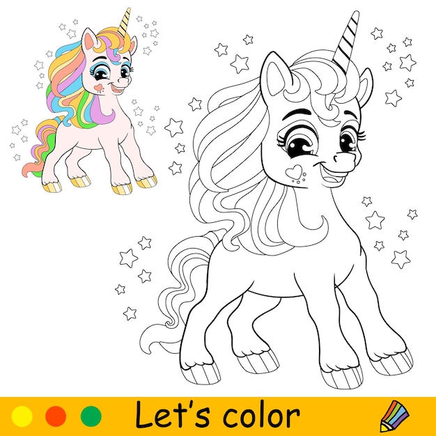 Vamos a colorear el vector de coloreo de niños unicornio alegres.