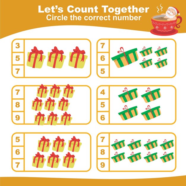 Vamos a contar juntos la hoja de trabajo. Hoja de trabajo de matemáticas imprimible educativa. Juego de matemáticas para niños.
