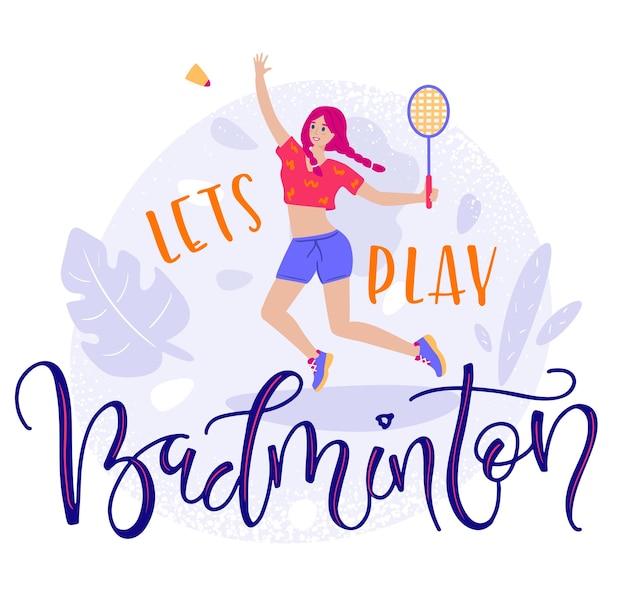 Vamos a jugar en letras de bádminton con niña.