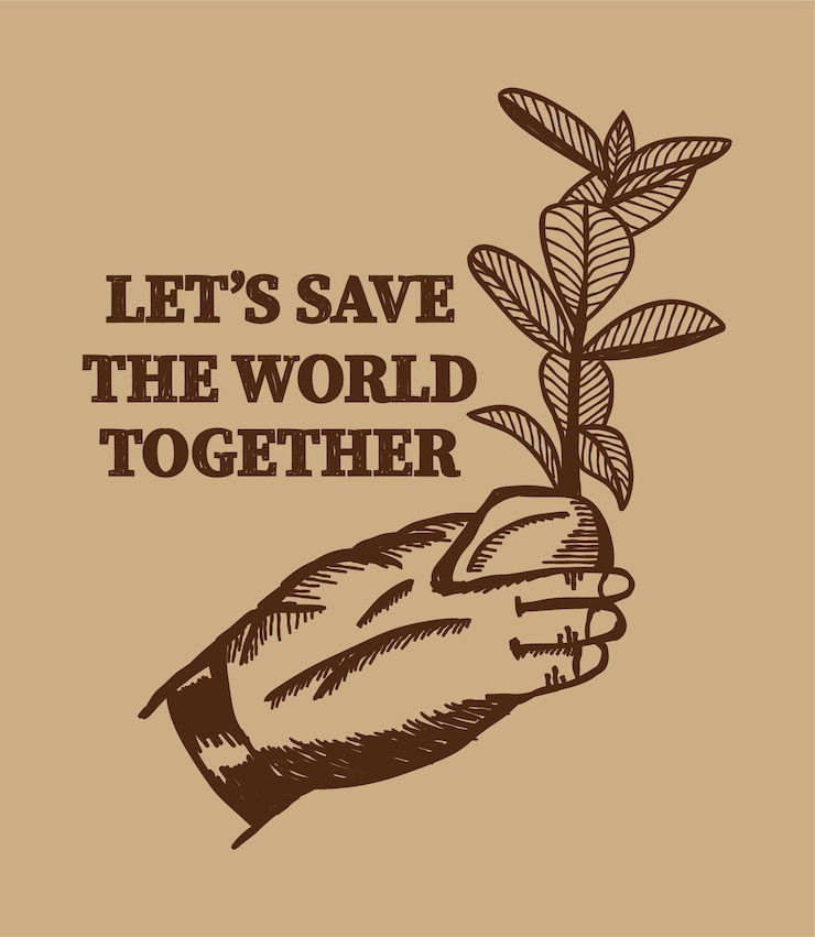 Vector vamos a salvar el mundo juntos plantilla de diseño de campaña de póster grabado vintage marrón vectorial
