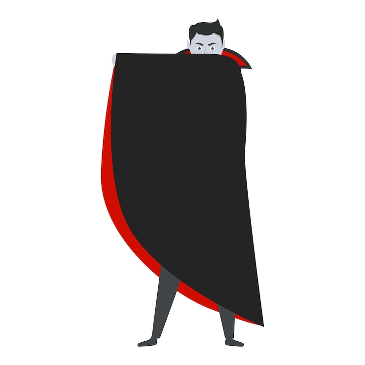Vector vampiro aterrador mirando desde detrás de su capa