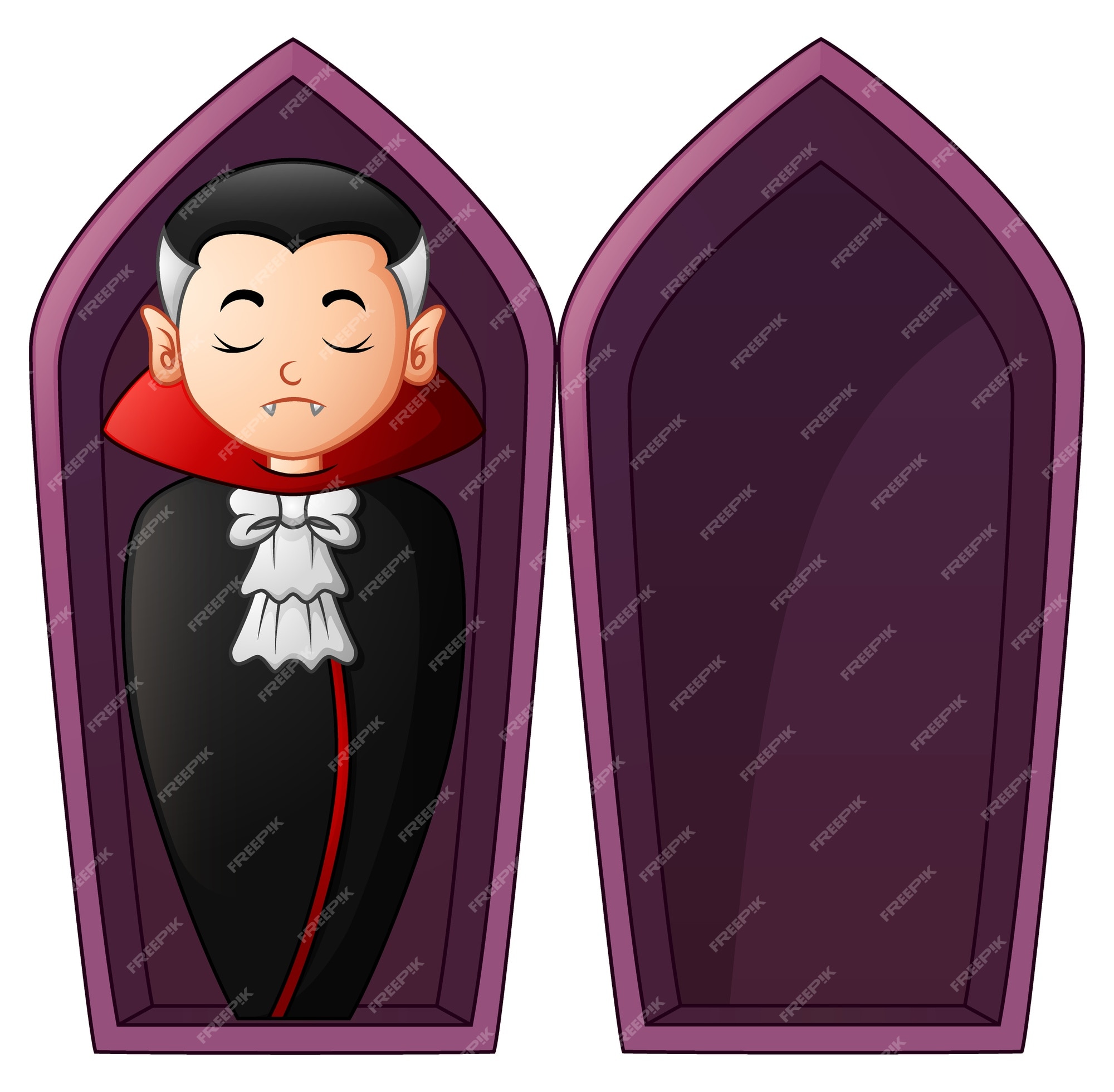 Vampiro de dibujos animados en ataúdes abiertos | Vector Premium