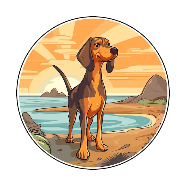 Vector vanjari raza de perro cazador dibujos animados kawaii personaje playa verano animal mascota pegatina ilustración