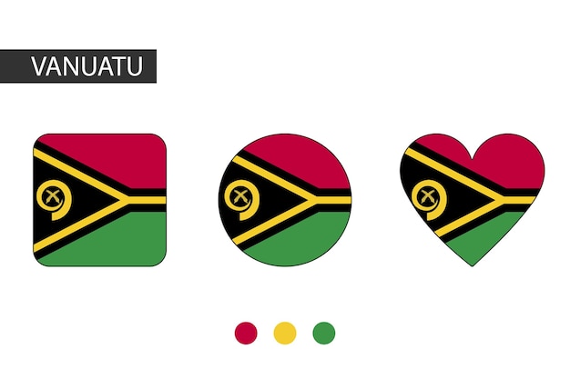 Vanuatu 3 formas de corazón de círculo cuadrado con bandera de la ciudad aislada sobre fondo blanco