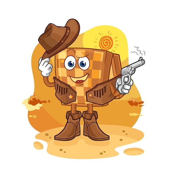 Vaquero de ajedrez de madera con vector de caracteres de pistola