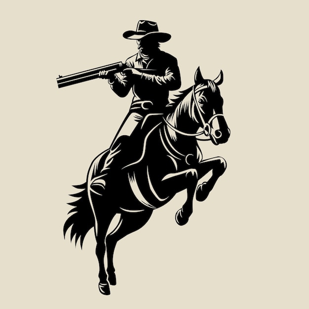 Un vaquero con un arma en un caballo al galope