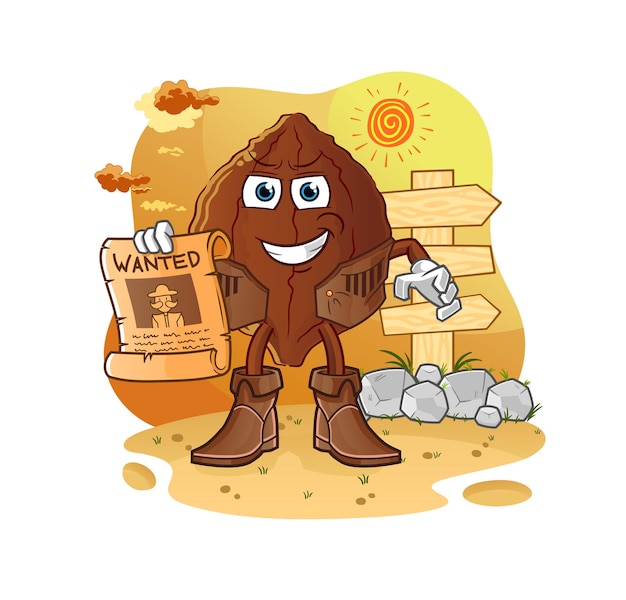 Vaquero de cacao con papel buscado. vector de mascota de dibujos animados