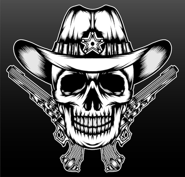 Vaquero de cráneo vintage aislado en negro