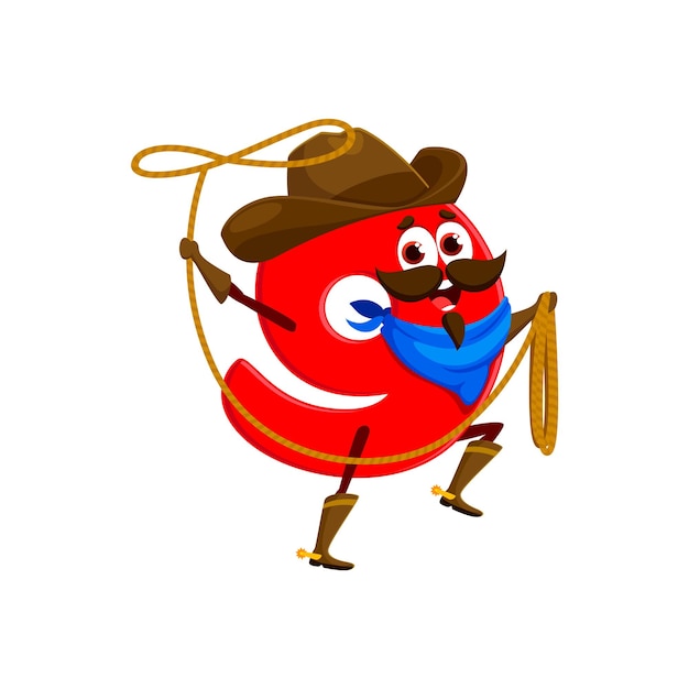 El vaquero de dibujos animados número nueve empuñando un lazo
