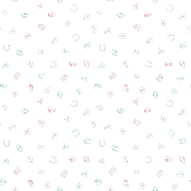 Vaquero dibujos a mano alzada de patrones sin fisuras Patrón del salvaje oeste en estilo doodle Diseño de garabatos de elementos dibujados a mano para fondos de pantalla que envuelven fondos de estampados textiles Ilustración vectorial