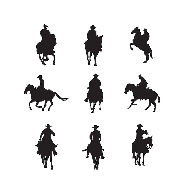 Vector vaquero, equitación, el suyo, caballo, silueta, colección