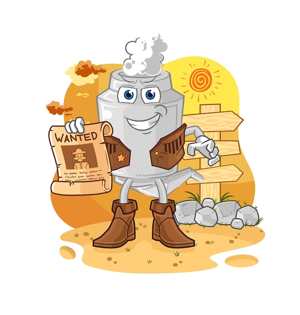 Vaquero de escape con vector de mascota de dibujos animados de papel buscado