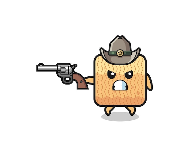 el vaquero de fideos instantáneos crudos disparando con una pistola