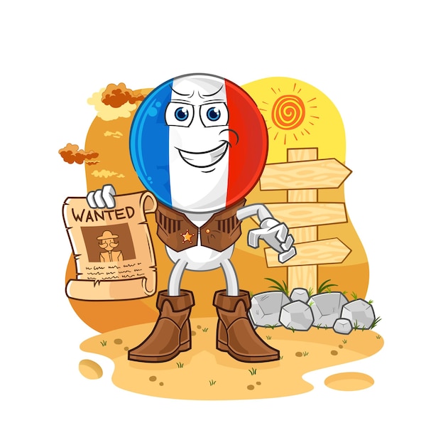 Vaquero de francia con vector de mascota de dibujos animados de papel buscado