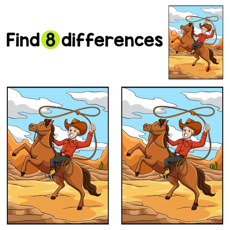 Vector el vaquero lanza un lazo encuentra las diferencias