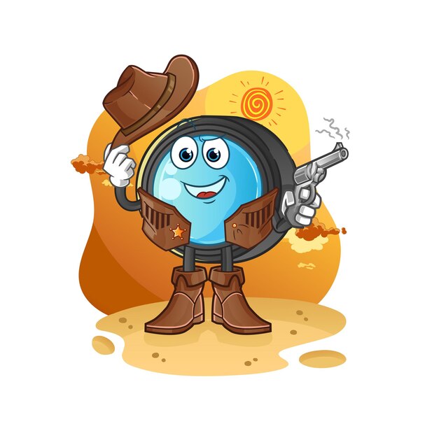 Vaquero de lente de cámara con vector de personaje de pistola