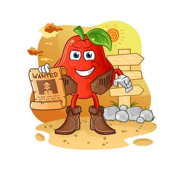 Vaquero de manzana de agua con vector de mascota de dibujos animados de papel buscado