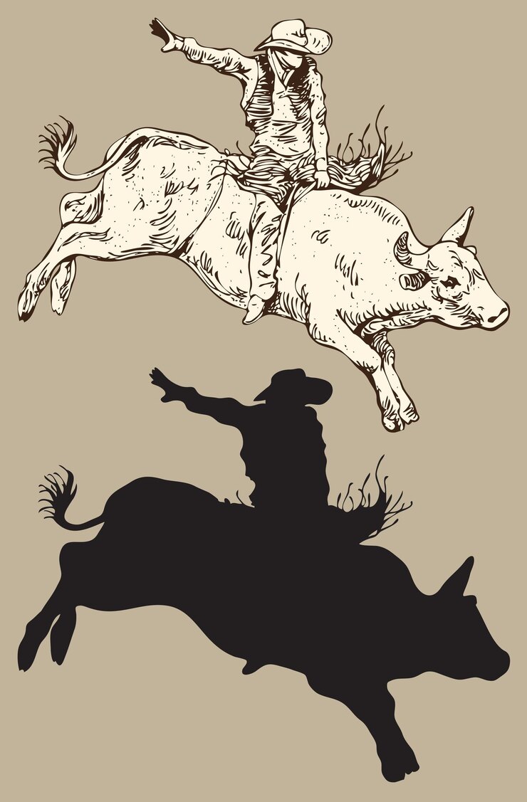 Vector vaquero montando un toro tronzado en rodeo gráfico dibujo dibujo gráficos