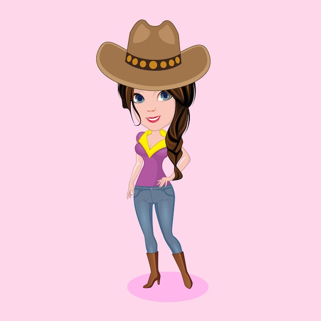 vaquero, niña, carácter, vector, arte