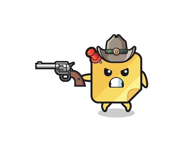 El vaquero de notas adhesivas disparando con un diseño lindo de pistola