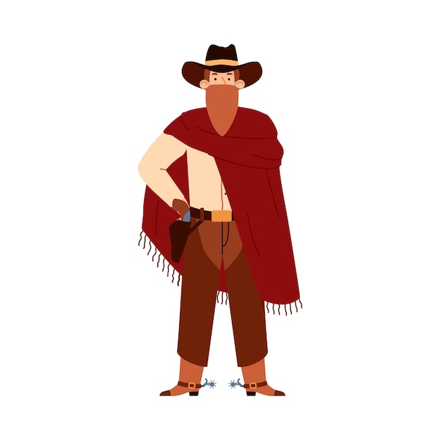 Vaquero o gángster bandido occidental en ilustración de vector plano bandana aislado