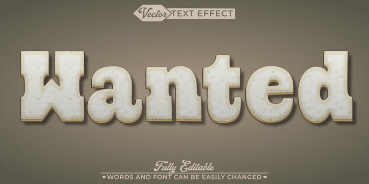 Vector el vaquero occidental quería una plantilla de efectos de texto editable vectorial