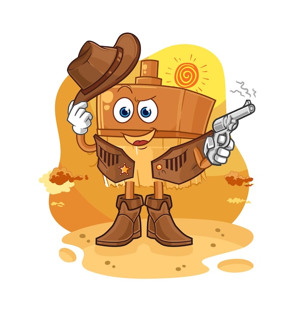Vaquero de pincel con vector de caracteres de pistola