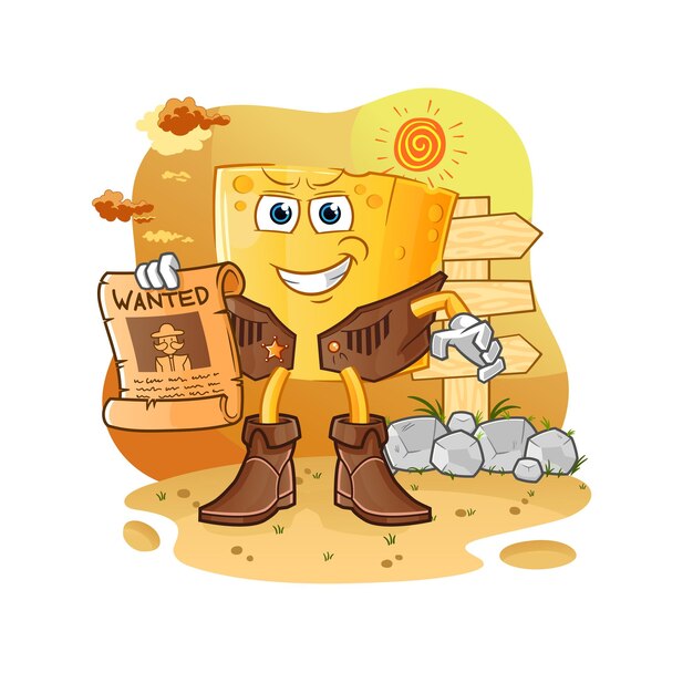 Vaquero de queso con vector de mascota de dibujos animados de papel buscado