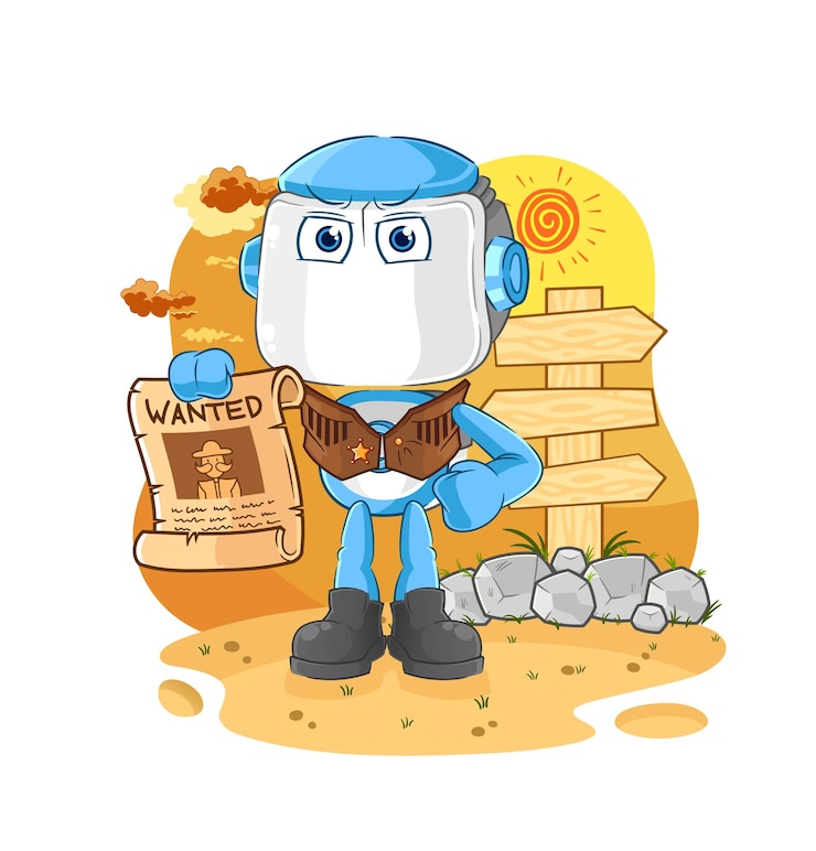 Vector vaquero robot humanoide con vector de mascota de dibujos animados de papel buscado