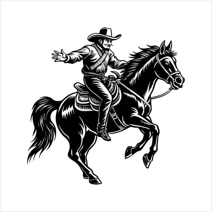 Vector el vaquero del rodeo montando un bucking bronco svg
