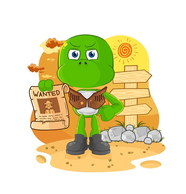 Vaquero de tortuga con vector de mascota de dibujos animados de papel buscado