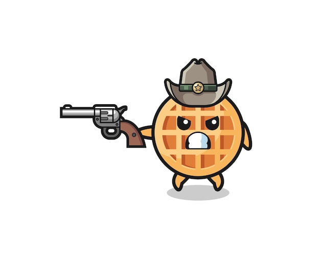 El vaquero de waffle circular disparando con un diseño lindo de pistola