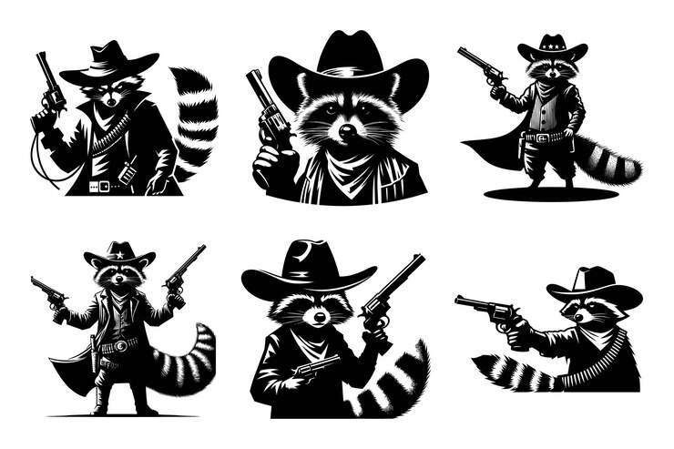 Los vaqueros mapaches en el Salvaje Oeste Los animales bandidos con armas