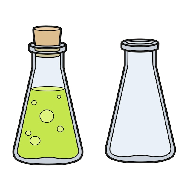 Variación de color del matraz erlenmeyer de vidrio para equipos químicos para colorear página