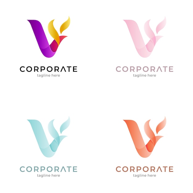 Variación del logotipo degradado de la letra V de fuego