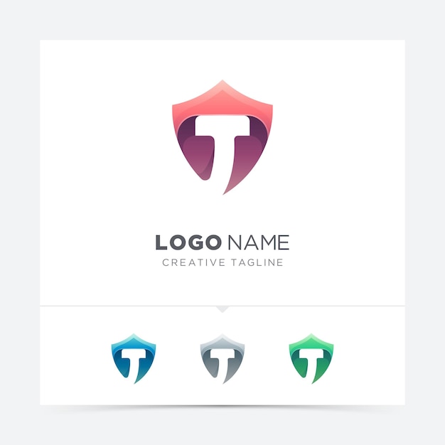 Variación del logotipo del escudo de la letra t abstracta