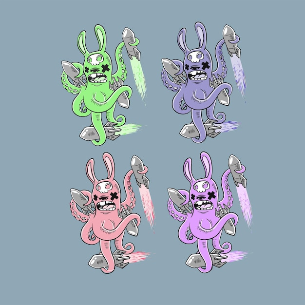 Vector variaciones de color de monster rabbit