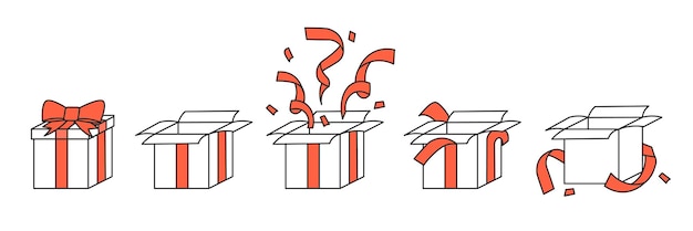 variaciones de un conjunto de regalos de ilustraciones Un regalo simple Una caja de cinta festiva de estilo plano