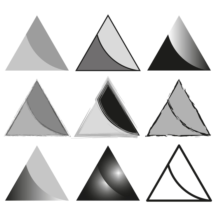 Vector variaciones de formas triangulares concepto de diversidad geométrica elementos de diseño abstractos