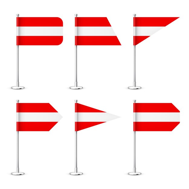 Varias banderas de mesa austriacas realistas en un poste de acero cromado recuerdo de la bandera de escritorio de Austria hecha